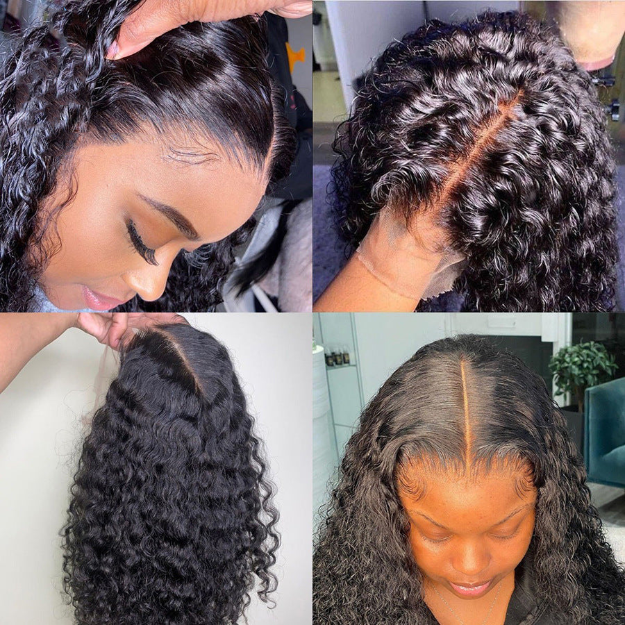 T-type front lace  Human Hair With Small Curly Hair And Long Hair Sets