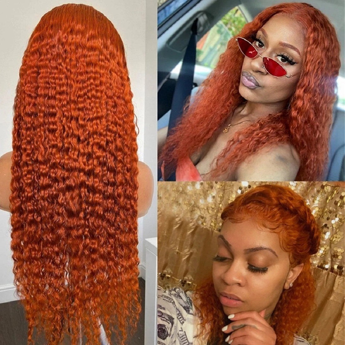 13X4 Front Lace Small Curly Orange Curly Hair Chemical Fiber Fake Head Cover
