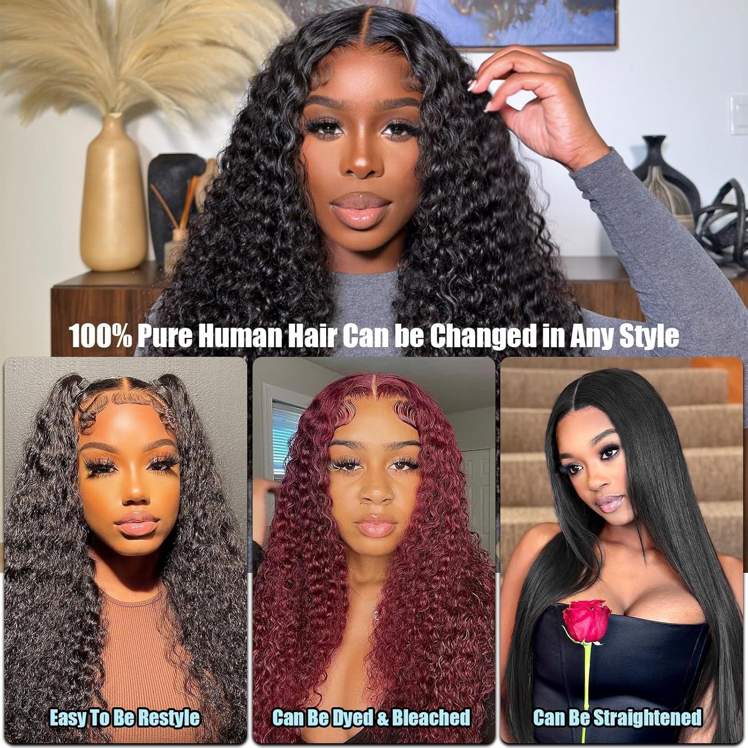 13x4 Front Lace Human Hair Wig Deep Wave Human Wigs