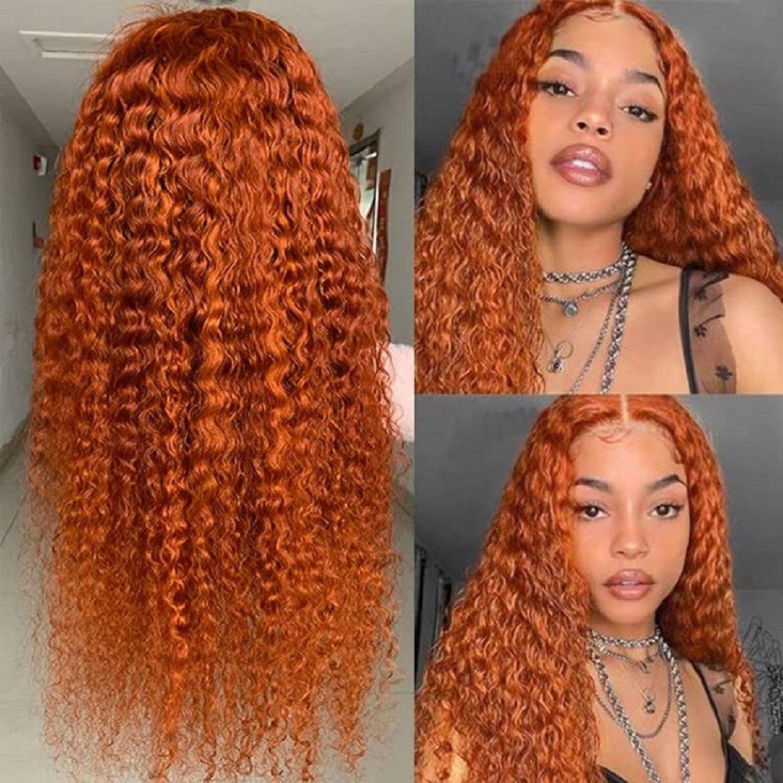 13X4 Front Lace Small Curly Orange Curly Hair Chemical Fiber Fake Head Cover