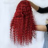 13X4, Tshaped head cover 150 Red Deep Wave 100% Human Hair Wig Real Headgear