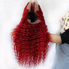 13X4, Tshaped head cover 150 Red Deep Wave 100% Human Hair Wig Real Headgear
