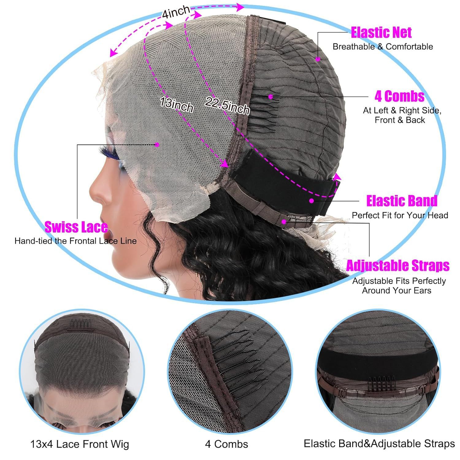 13x4 Front Lace Human Hair Wig Deep Wave Human Wigs