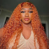 13X4 Front Lace Small Curly Orange Curly Hair Chemical Fiber Fake Head Cover