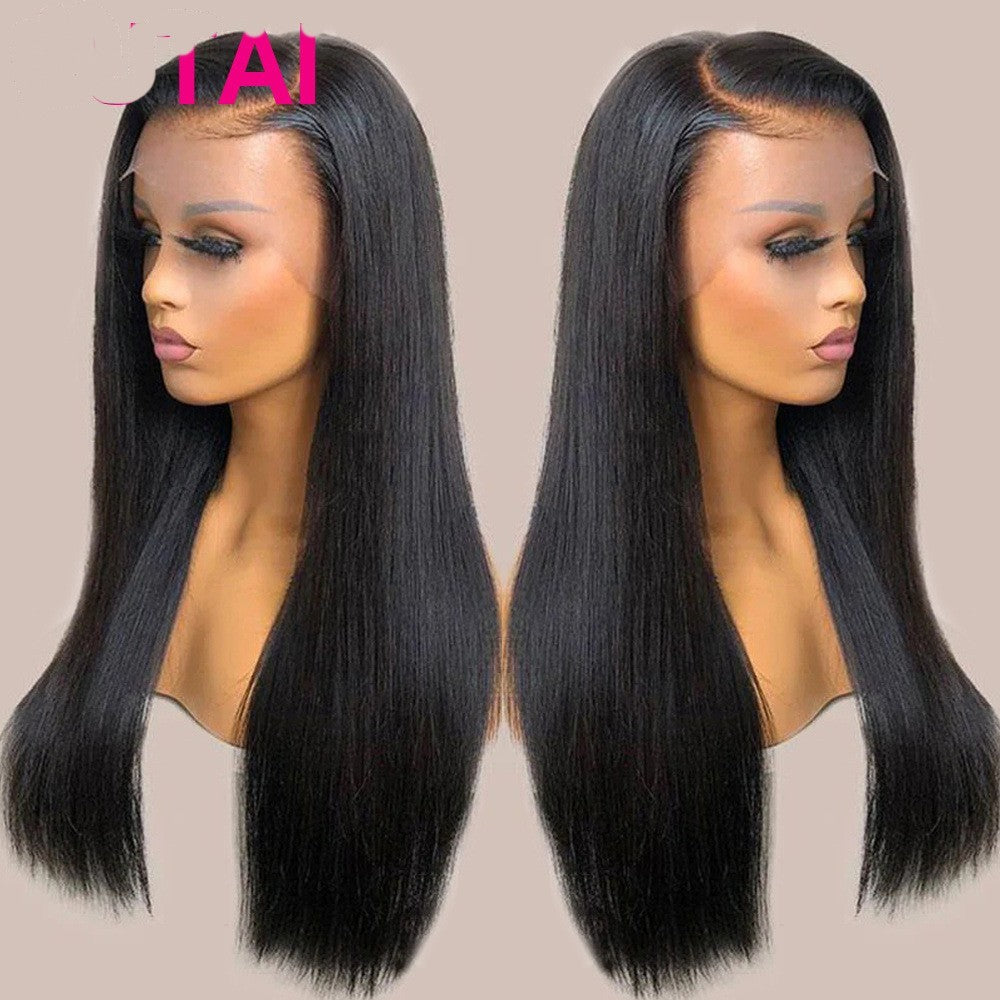 12A 13X6 Wig 150% 12A 13X4 Wig 180% 360, Real Human Hair Lace Wig Set Straight Hair Black Medium Length
