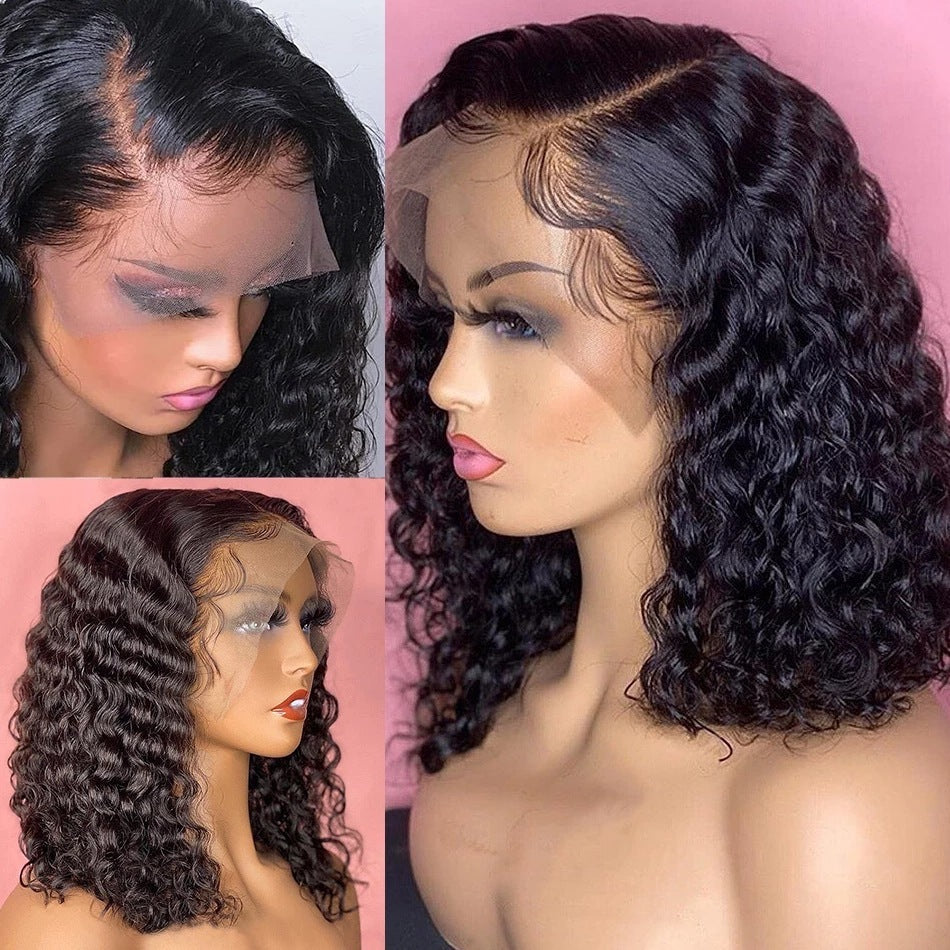 13X4 Front Lace Fluffy Black Medium Length Small Curly Wig