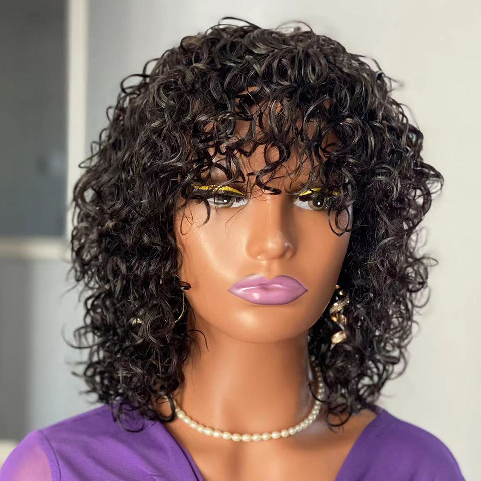 13X4 Water Wave Fringe 100% Human Hair Wigs With Bangs