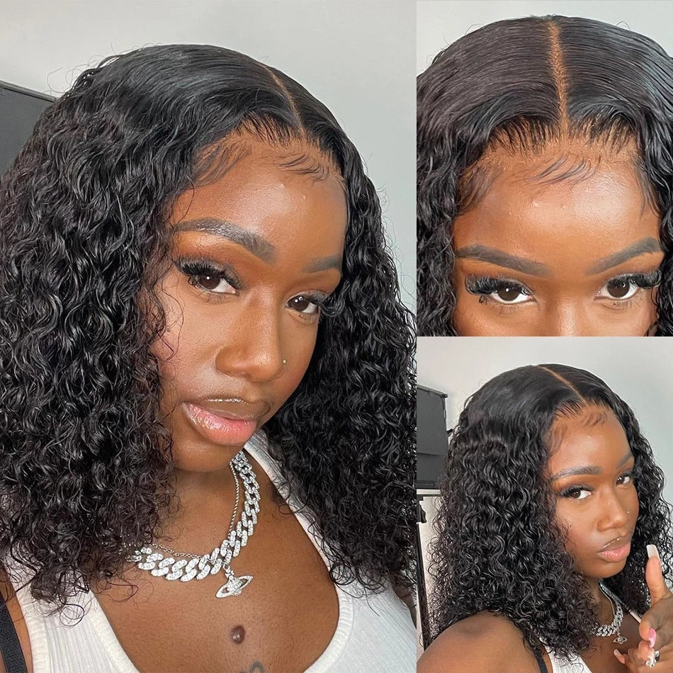 13X4 Front Lace Fluffy Black Medium Length Small Curly Wig
