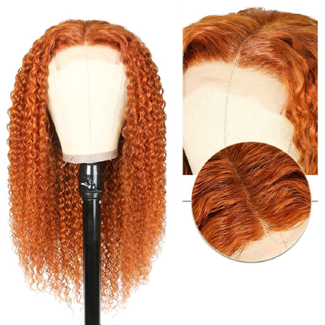 13X4 Front Lace Small Curly Orange Curly Hair Chemical Fiber Fake Head Cover