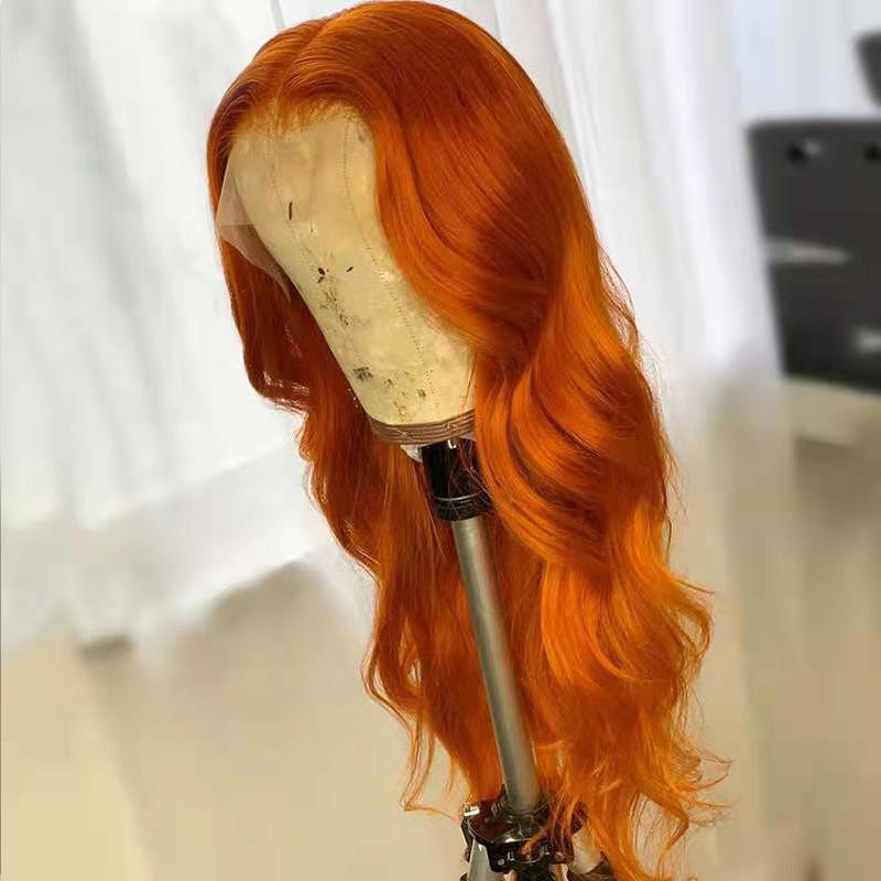 13X4 European And American Dark Orange Wig Hair Set Smooth Hair