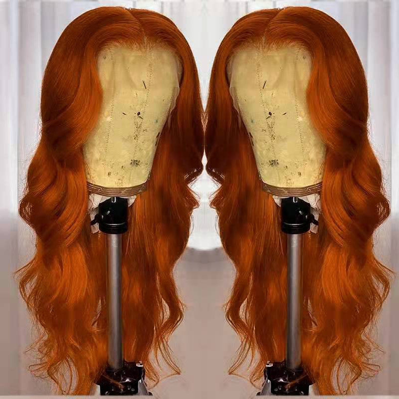 13X4 European And American Dark Orange Wig Hair Set Smooth Hair