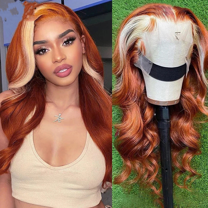 13X4 Human Hair Wig Head Cover Highlights 613